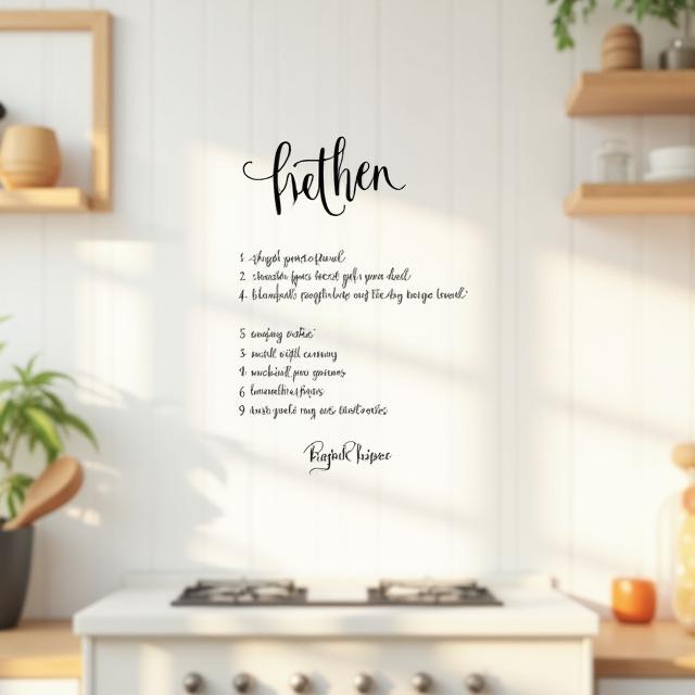 Dettaglio di una ricetta calligrafata su parete di cucina