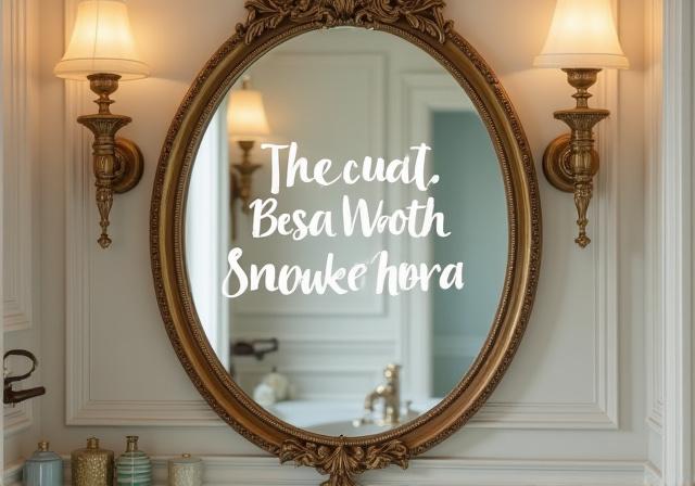 Specchio antico con frase calligrafica decorativa in un bagno elegante
